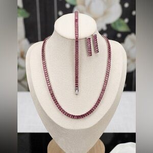 New Pink Baguette CZ Jewelry Set | Necklace, Bracelet & Earrings